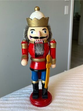 Wooden Red Nutcracker King Figurine with Gold Crown